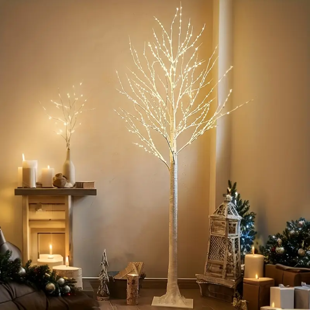 Conjunto de Árvores de Natal LED com Ramos de Bétula Branco - 3 em 1