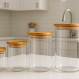 Conjunto 4 Potes Herméticos Vidro com Tampa Bambu